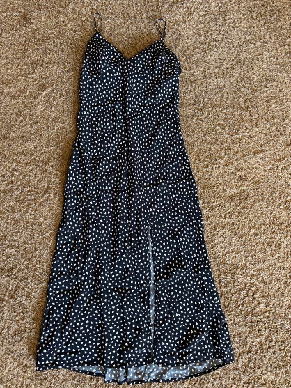 A New Day Black Midi Dress with White Heart Print